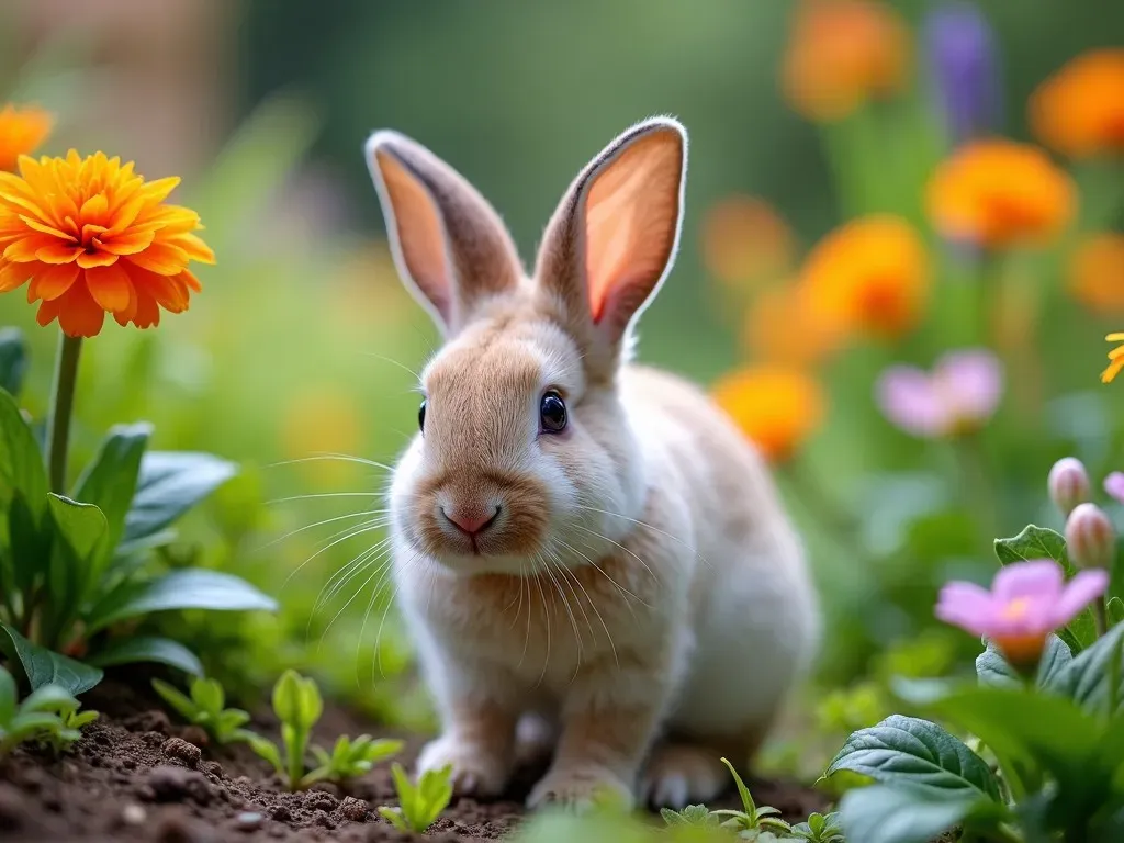 Conejo Neozelandés en un jardín