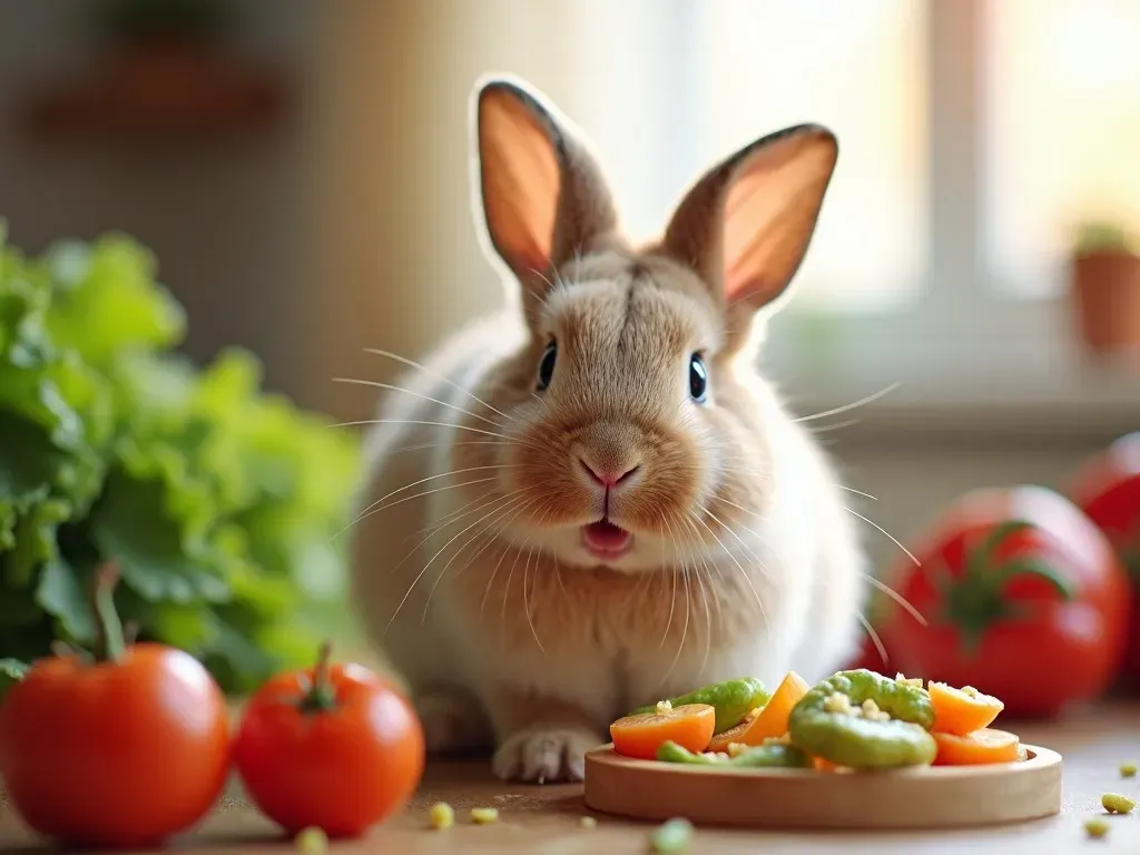 Conejo comiendo su comida favorita